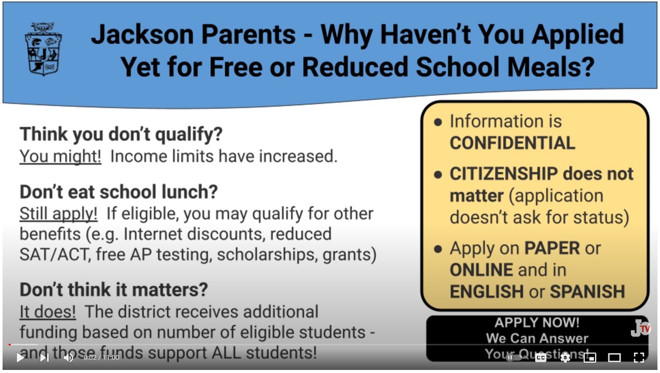 video of free and reduced meal information